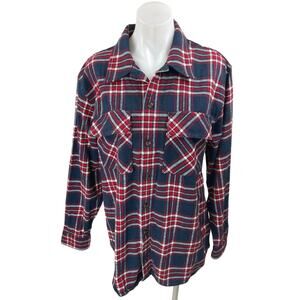 Aritzia TNA Blue Red Plaid Flannel Button Down Long Sleeve Shirt Top Size M